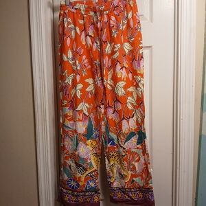 Anthropologie Red Floral Wide Leg Pj Pants